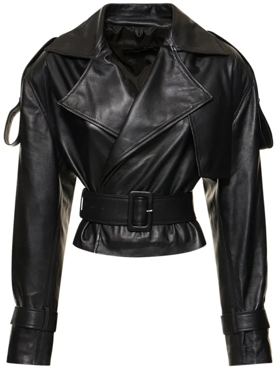 MANOKHI   Hana belted leather cropped jacket 