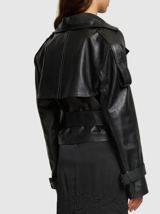 MANOKHI   Hana belted leather cropped jacket 