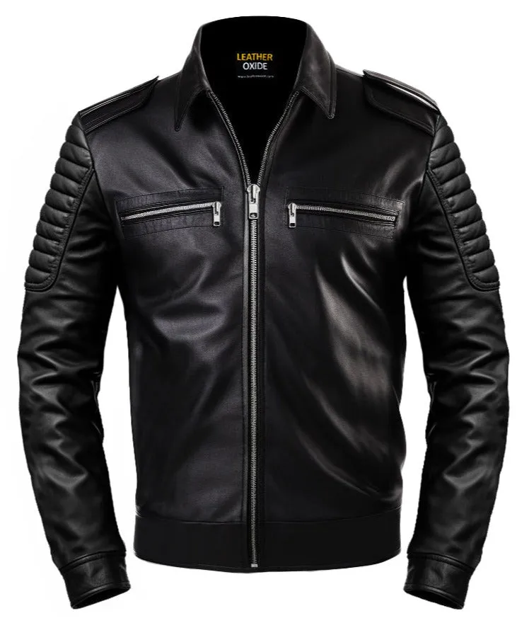 Men Slimfit Style Black Leather Jacket