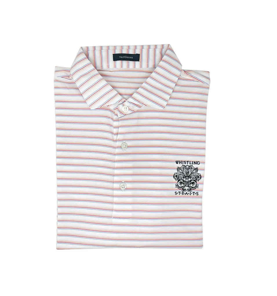 MEN&#039;S TURTLESON®  RORY STRIPE PERFORMANCE POLO.  WHISTLING STRAITS®  LOGO EXCLUSIVELY.  2 COLOR OPTIONS.