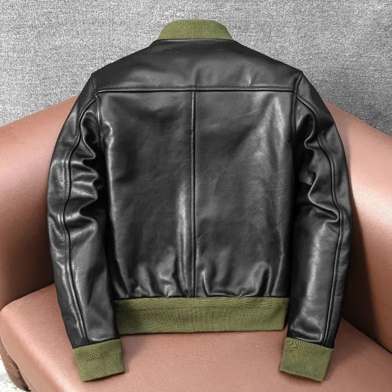 Men's Classic A1 Bomber Jacket - Genuine Cowhide Leather Casual Fashion