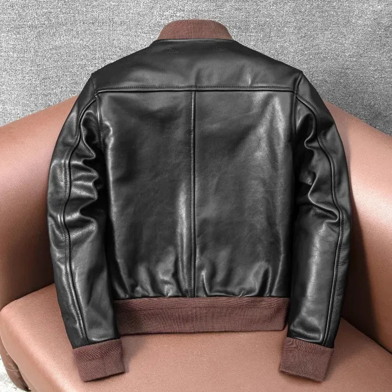 Men's Classic A1 Bomber Jacket - Genuine Cowhide Leather Casual Fashion