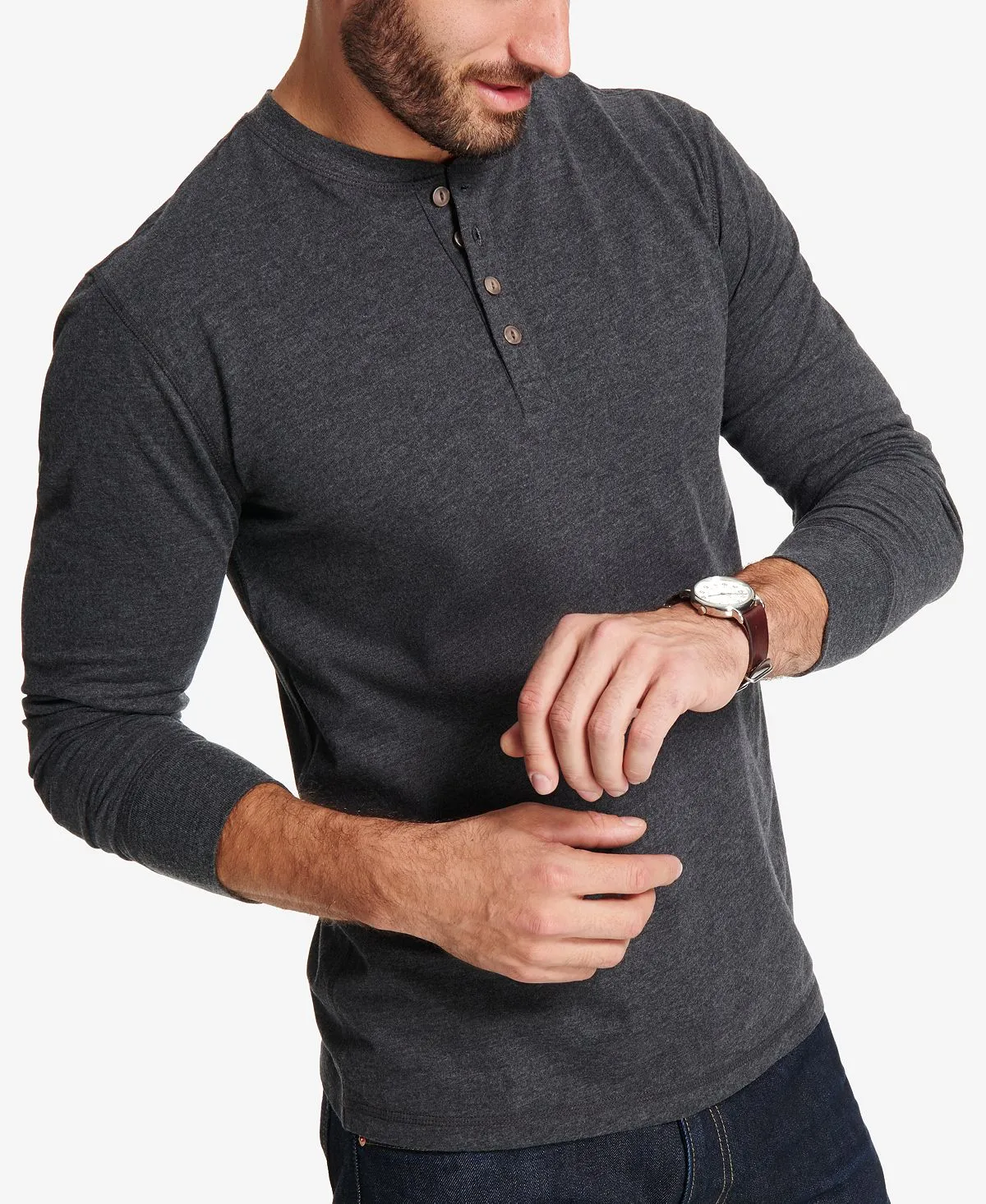 Men's Matte Jersey Long Sleeve Weatherproof Vintage Henley T-Shirt, Multi