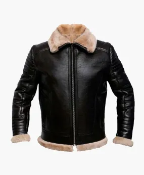 Men's RAF Brown Bomber Leather Jacket with Fur