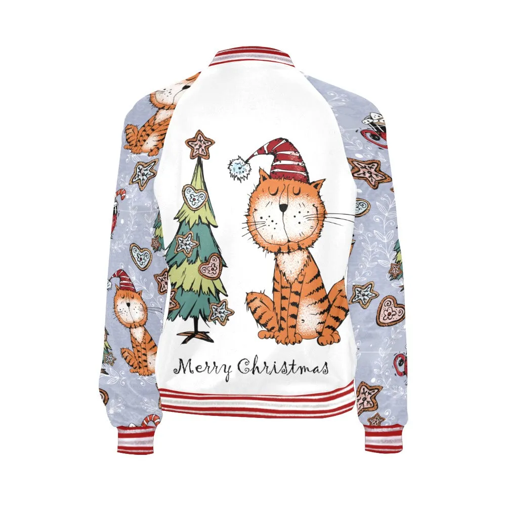 Merry Christmas Cat Bomber Jacket for Women