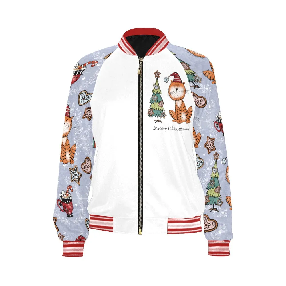 Merry Christmas Cat Bomber Jacket for Women