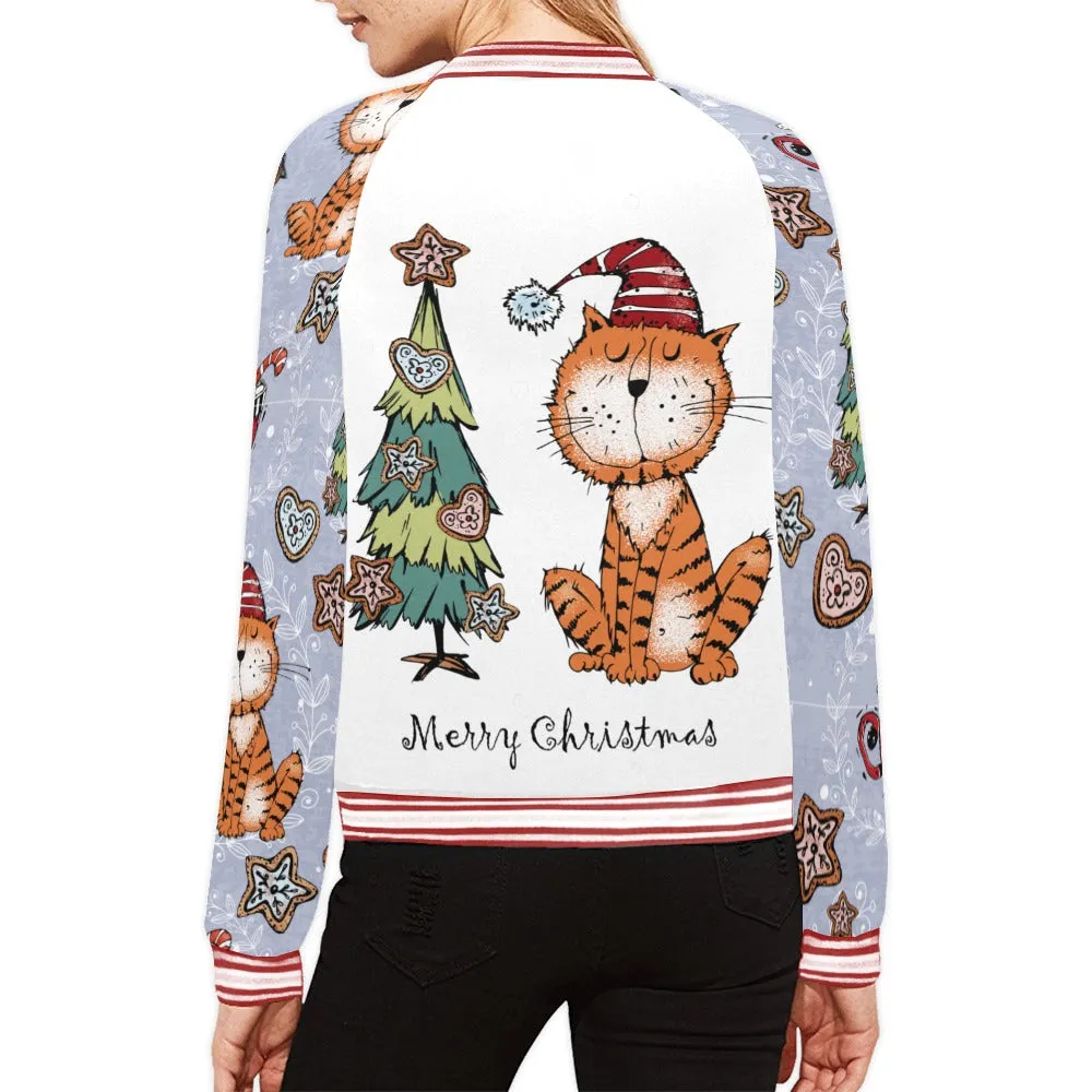 Merry Christmas Cat Bomber Jacket for Women