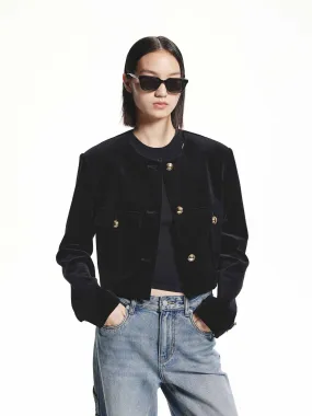 Metallic Button Cropped Jacket