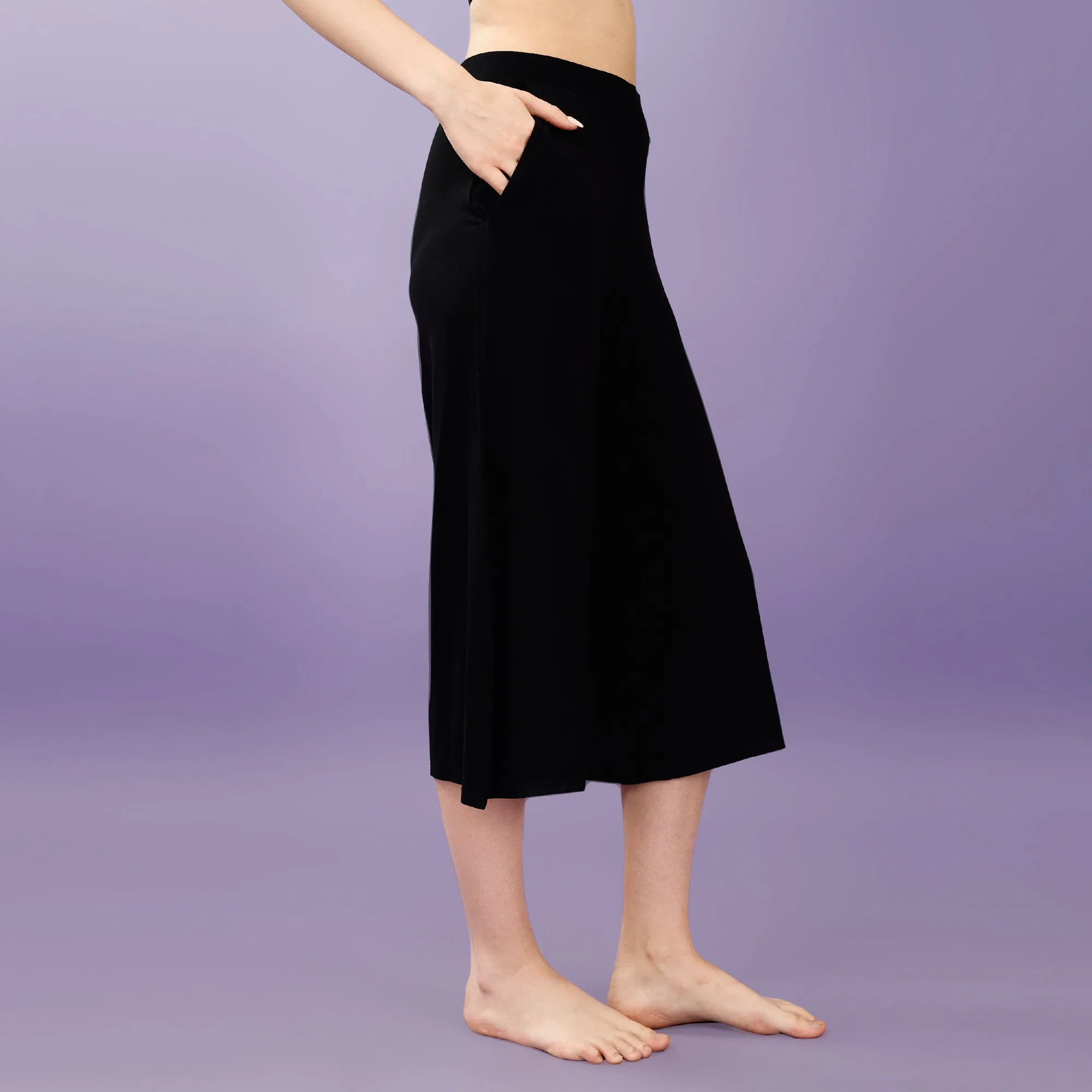 Mid Rise Flared Lounge Culottes 3/4 Length with Pockets-NT-130