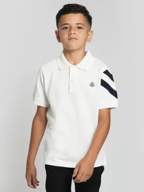 Moncler Enfant Boys Logo Polo Shirt in Ivory