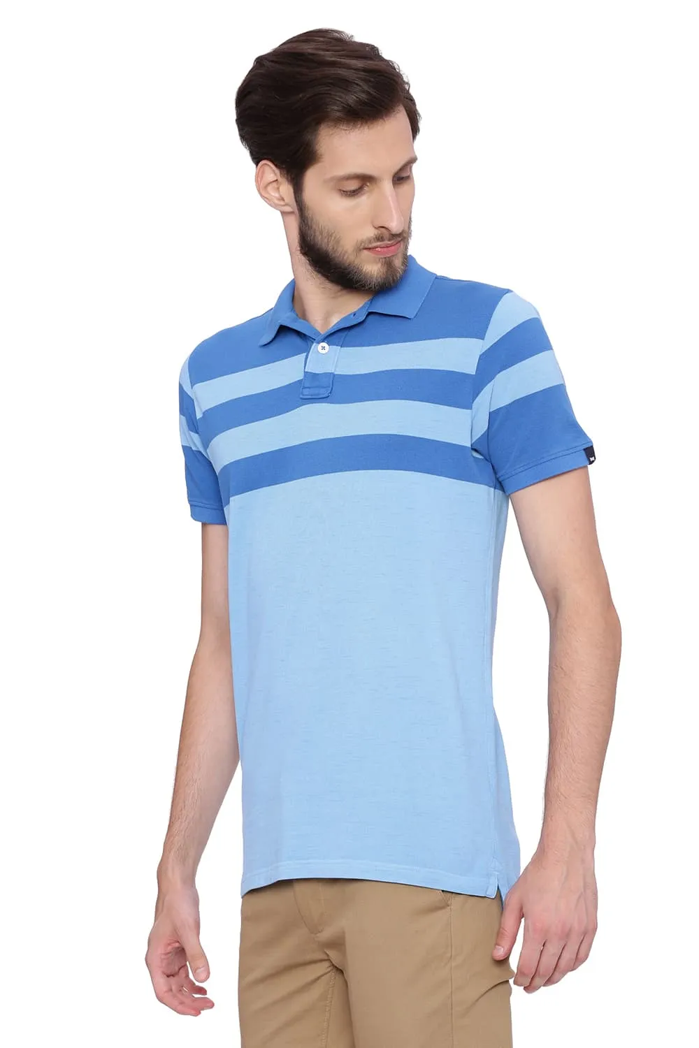 Muscle Fit Stripes Polo T Shirt