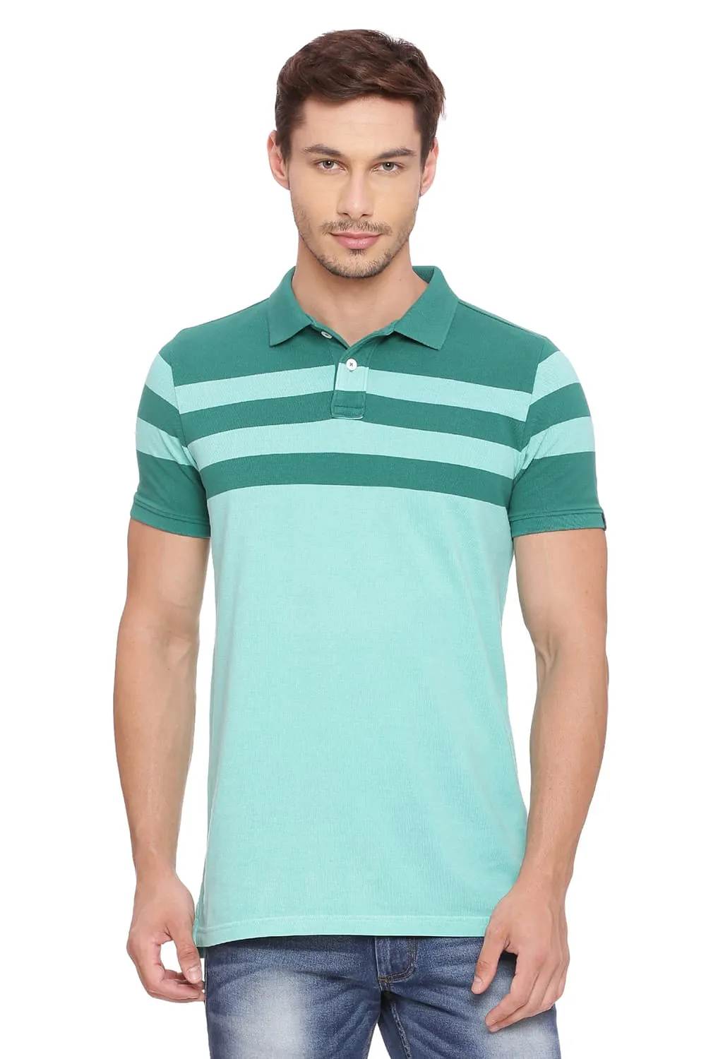 Muscle Fit Stripes Polo T Shirt