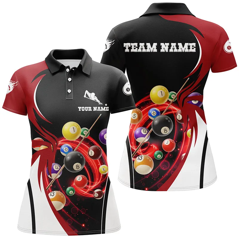 Personalized 8 Ball Billiard Balls Black Grunge Billiard 3D Polo Shirts For Women