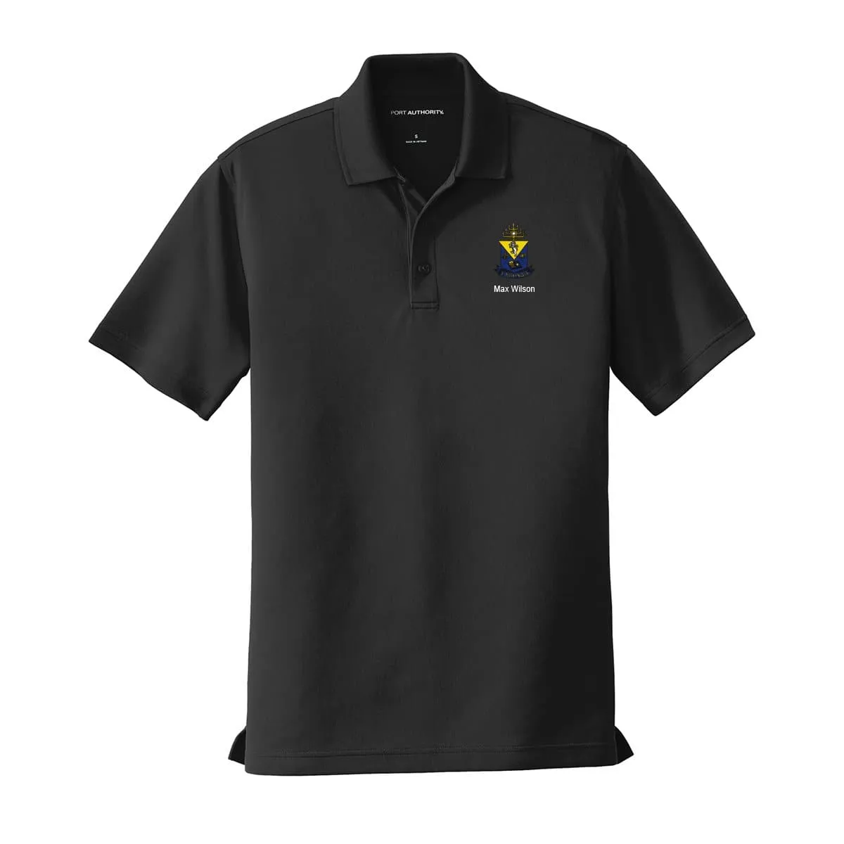 Personalized AEPi Crest Black Performance Polo