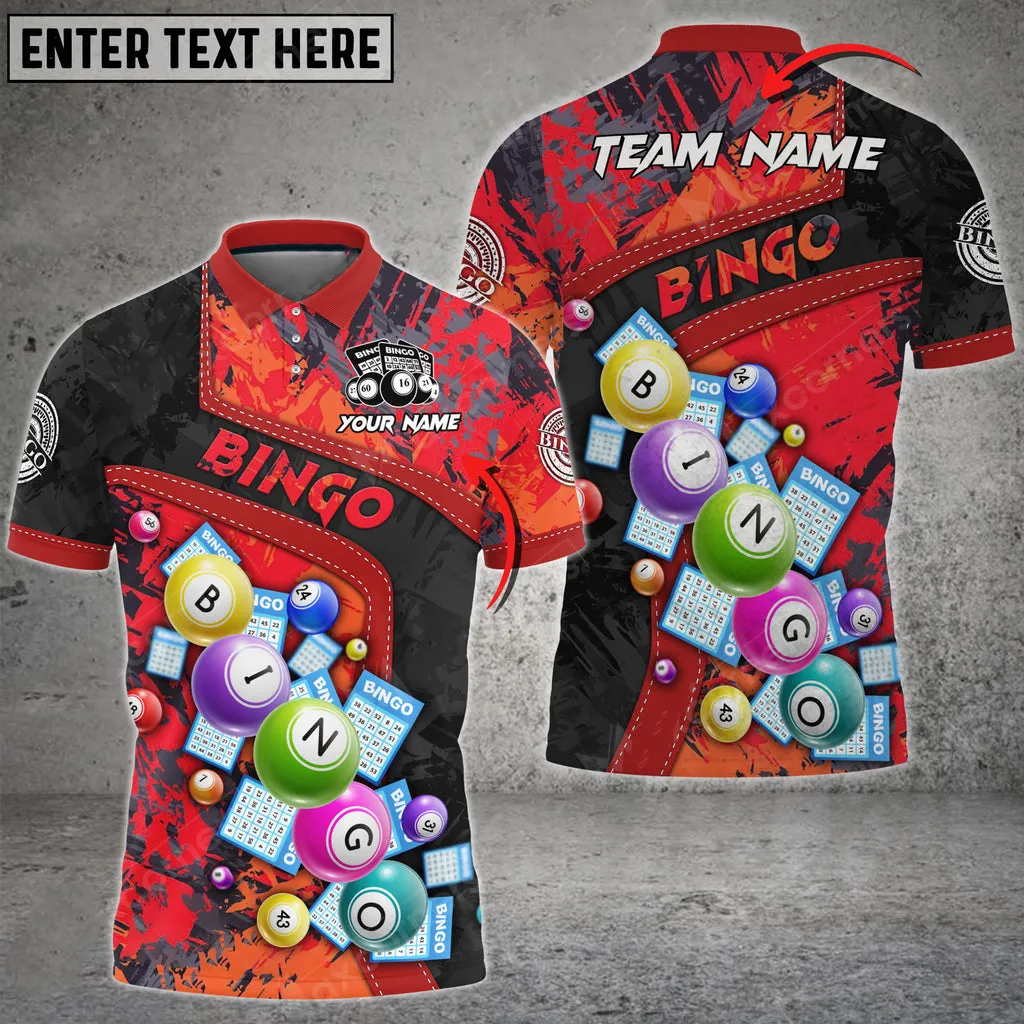 Personalized Bingo Grunge Texture Abstract Multicolor Option Customized Name 3D Polo Shirt, Idea Gift for Bowler