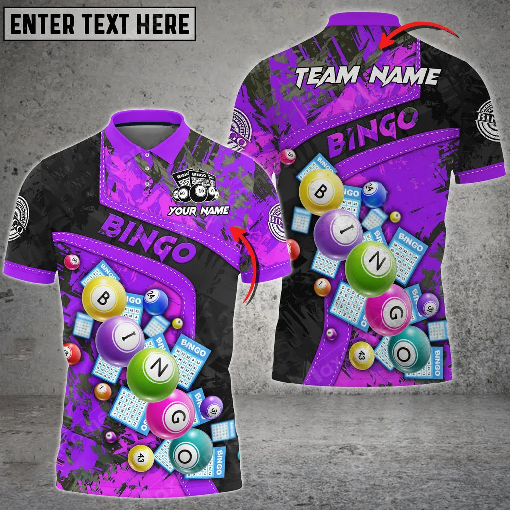 Personalized Bingo Grunge Texture Abstract Multicolor Option Customized Name 3D Polo Shirt, Idea Gift for Bowler