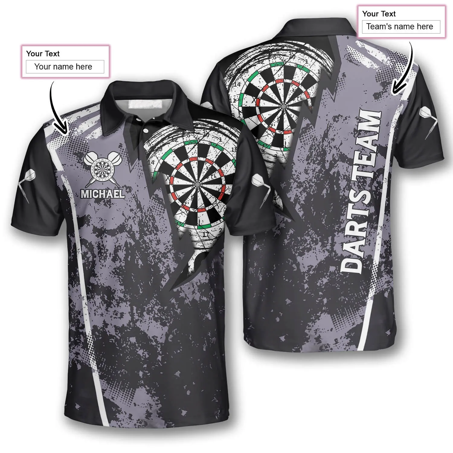 Personalized Grunge Lightning Custom Darts Polo Shirts, Unisex Dart Polo Shirt, Dart Shirts For Him, Dart Player Gift