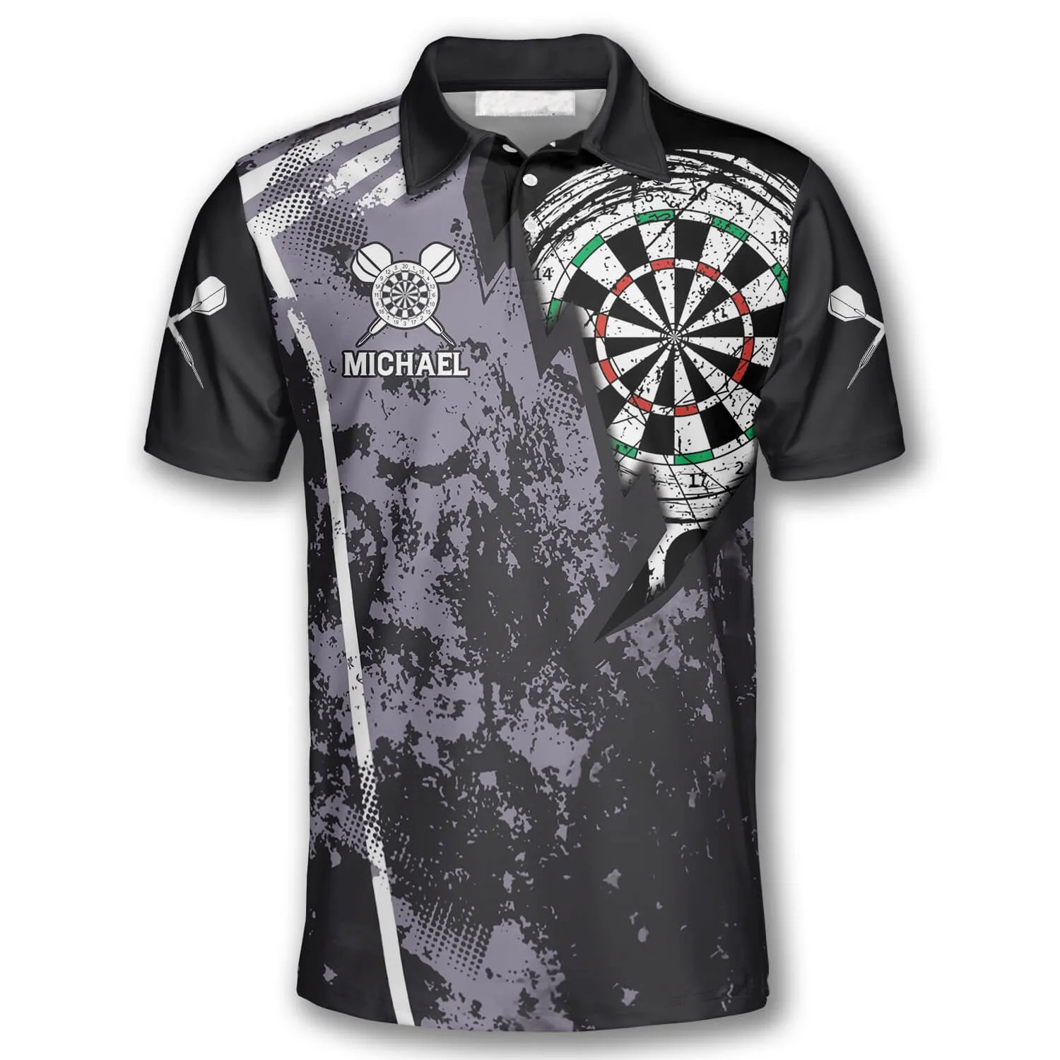 Personalized Grunge Lightning Custom Darts Polo Shirts, Unisex Dart Polo Shirt, Dart Shirts For Him, Dart Player Gift