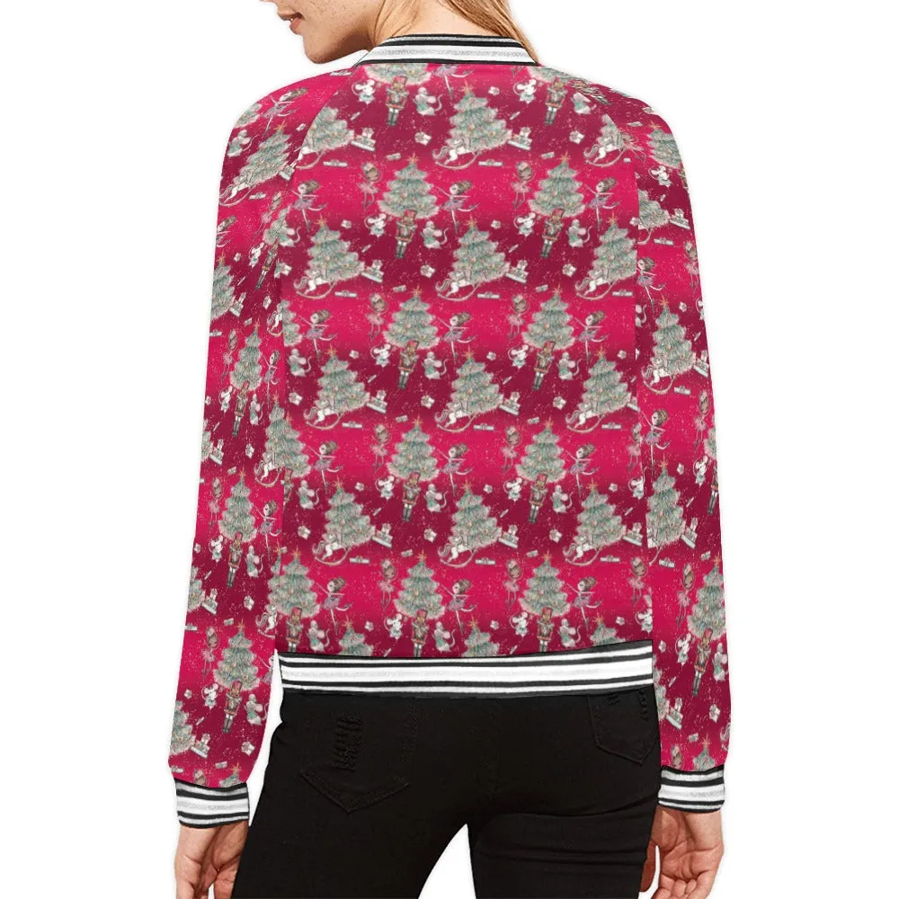 Red Christmas Bomber Jacket for Women