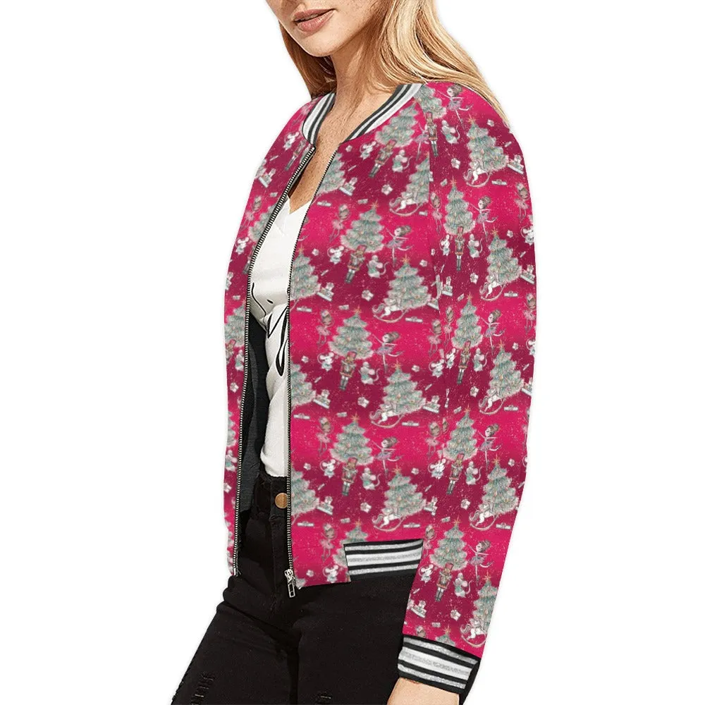 Red Christmas Bomber Jacket for Women