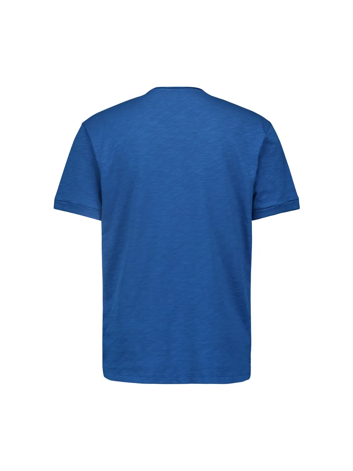 Round Neck T-Shirt with Rolled Sleeve Cuffs and Subtle Logo Print | Cobalt