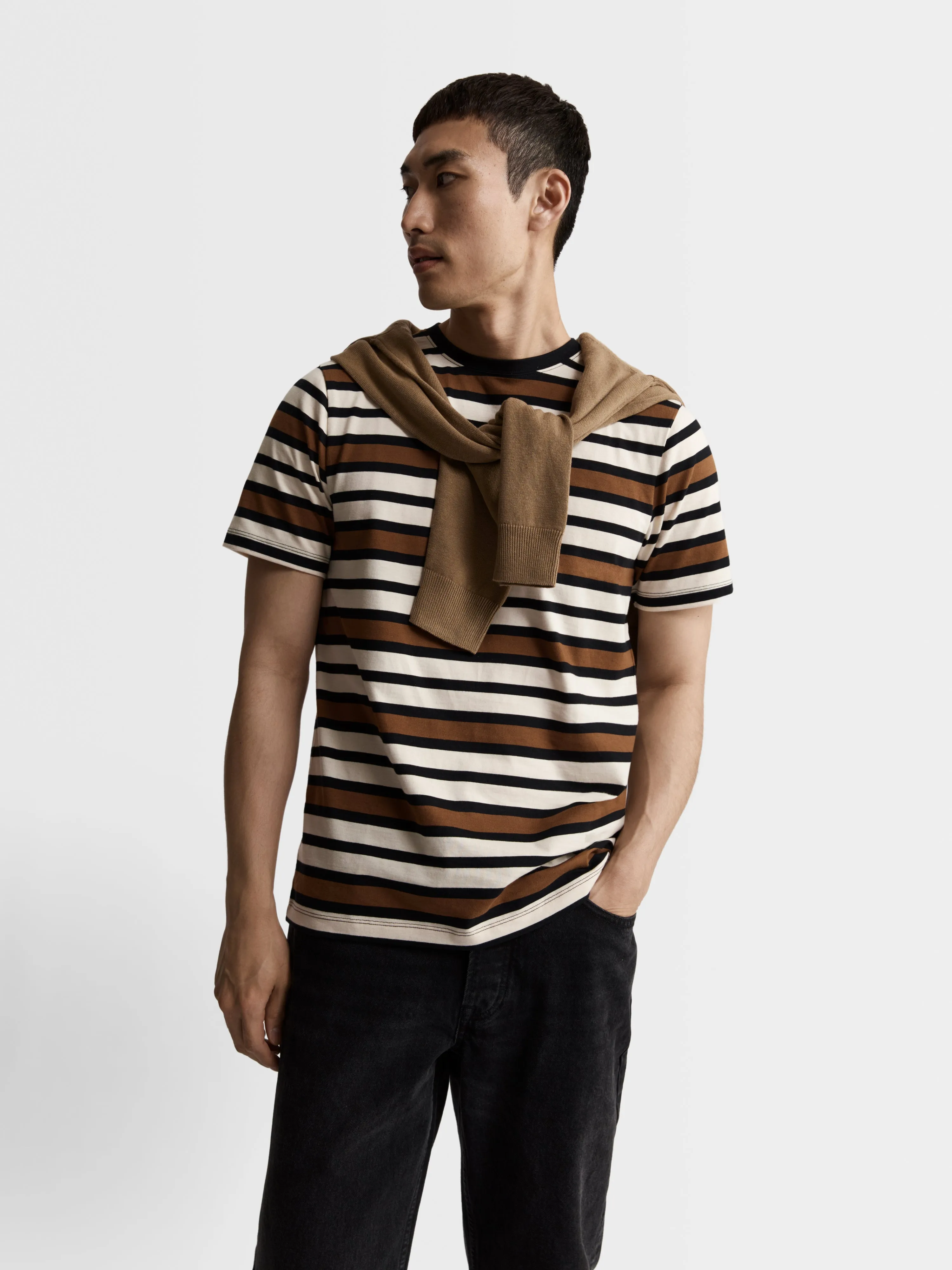 Rust Stripe Organic Cotton Crew Neck T-Shirt