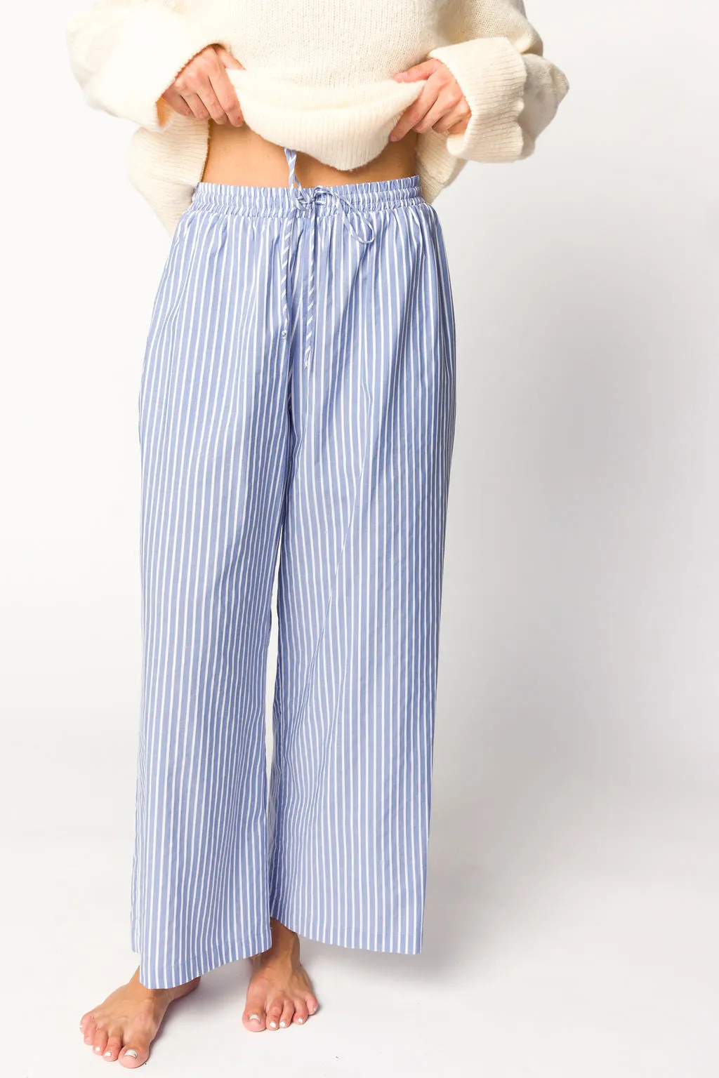 Savannah Striped Culotte Pant in Sky/Ivory