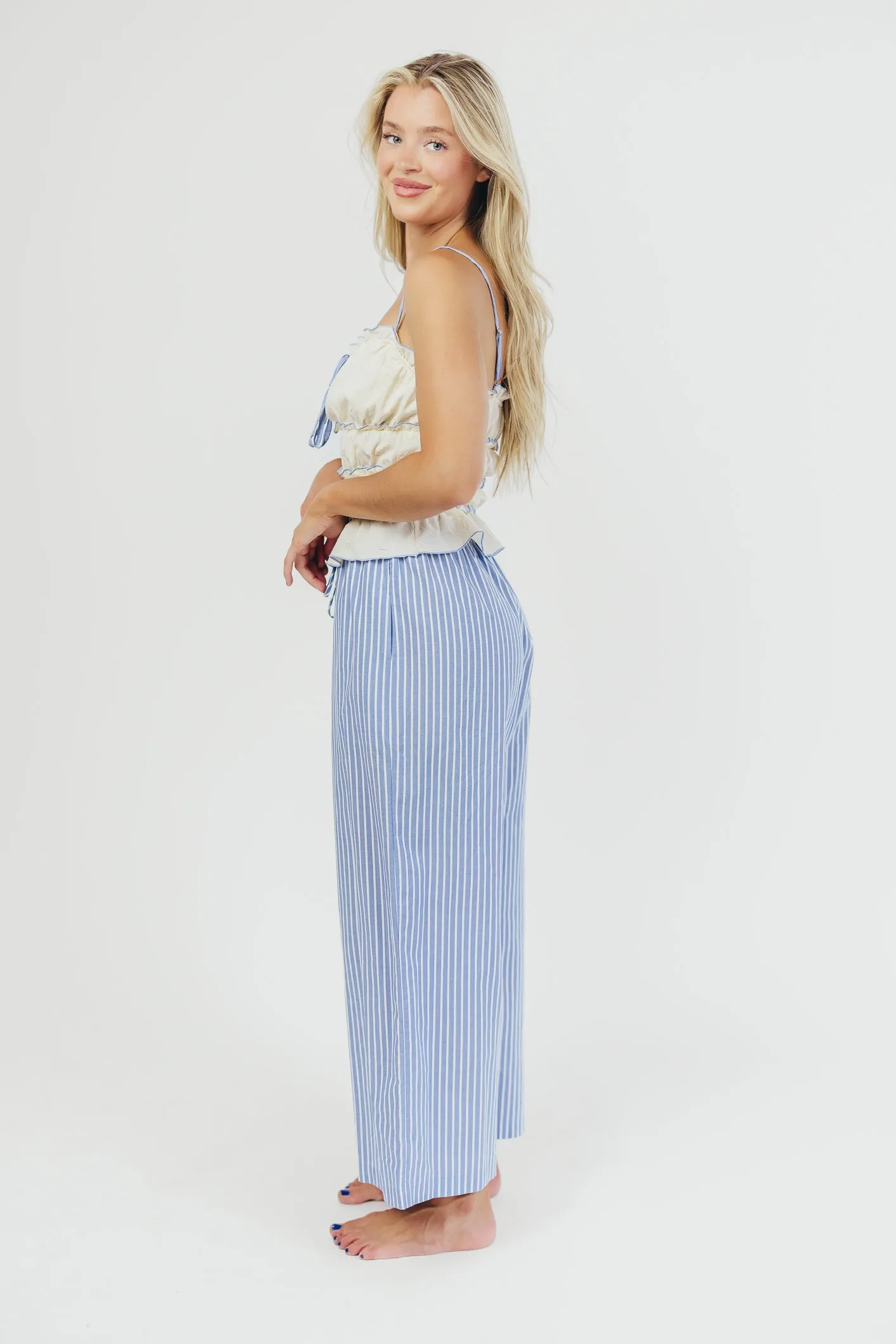 Savannah Striped Culotte Pant in Sky/Ivory