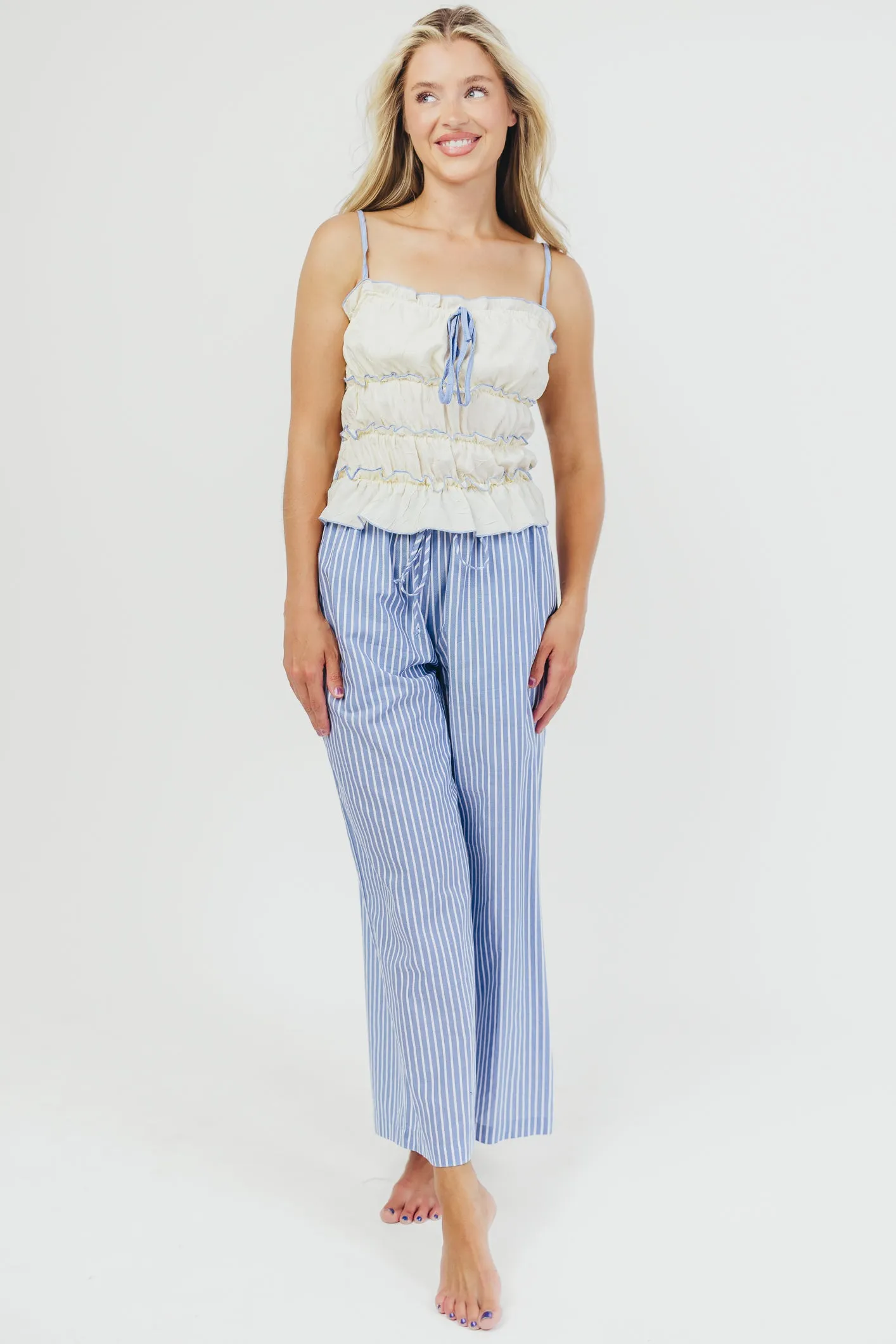 Savannah Striped Culotte Pant in Sky/Ivory