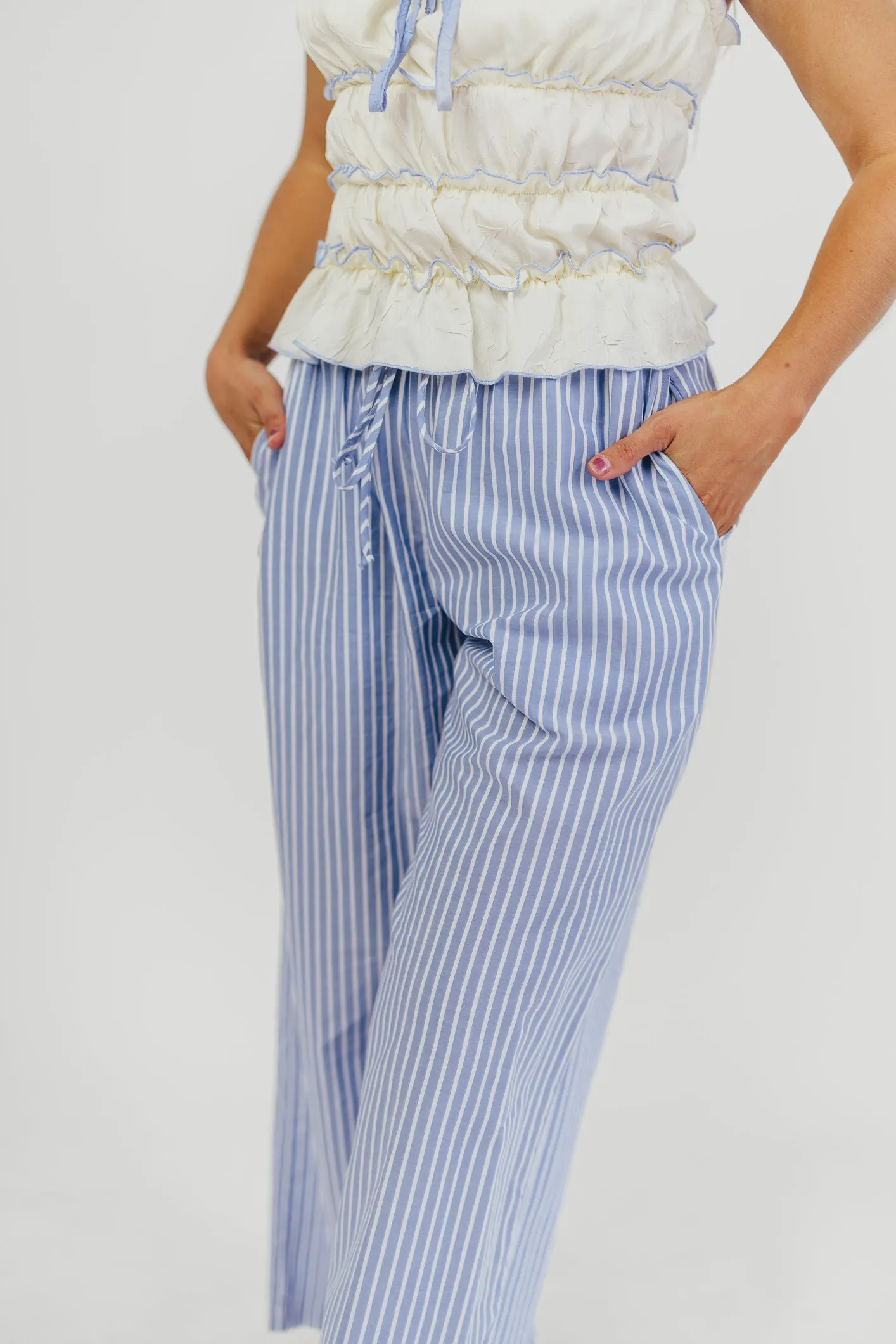 Savannah Striped Culotte Pant in Sky/Ivory