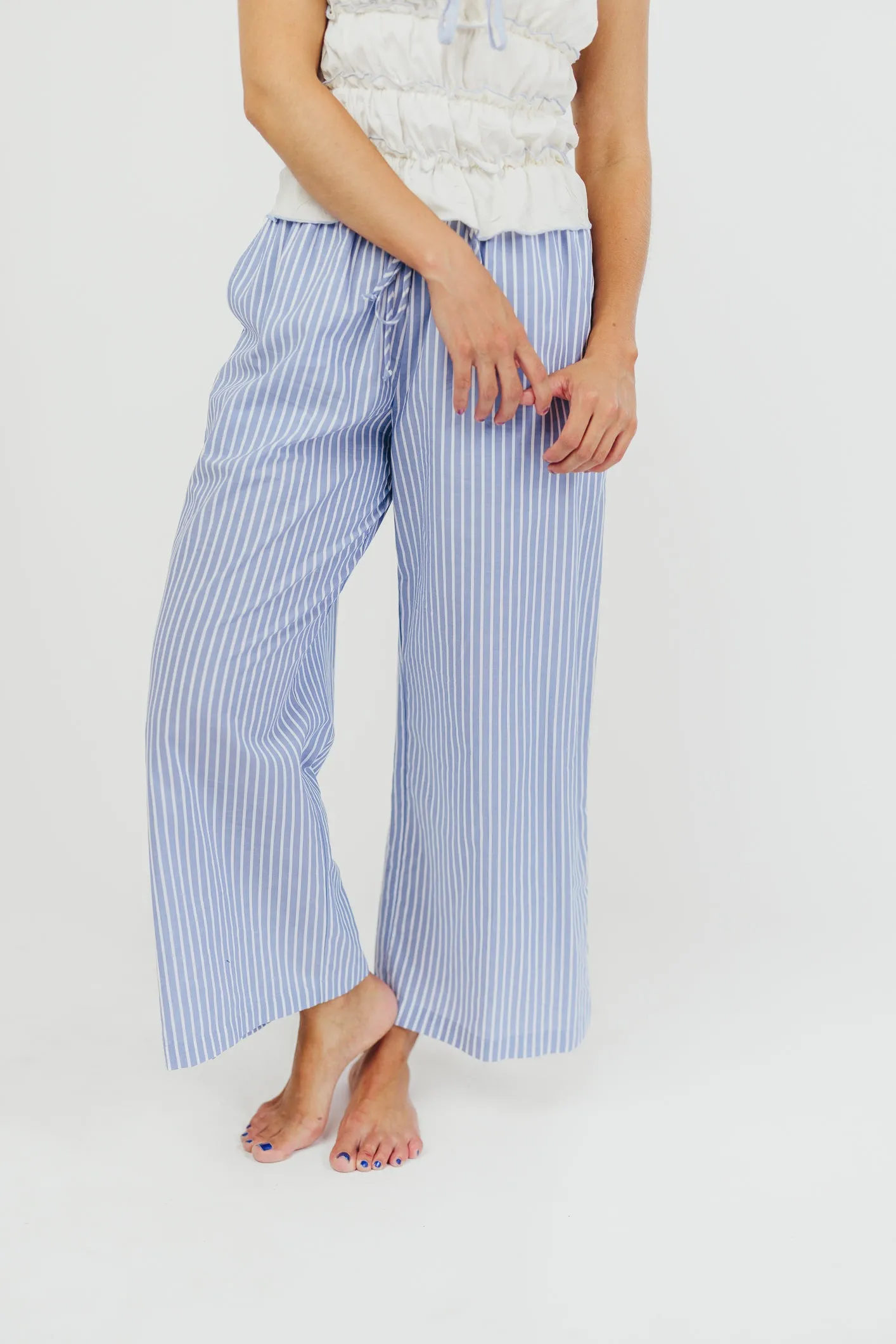 Savannah Striped Culotte Pant in Sky/Ivory