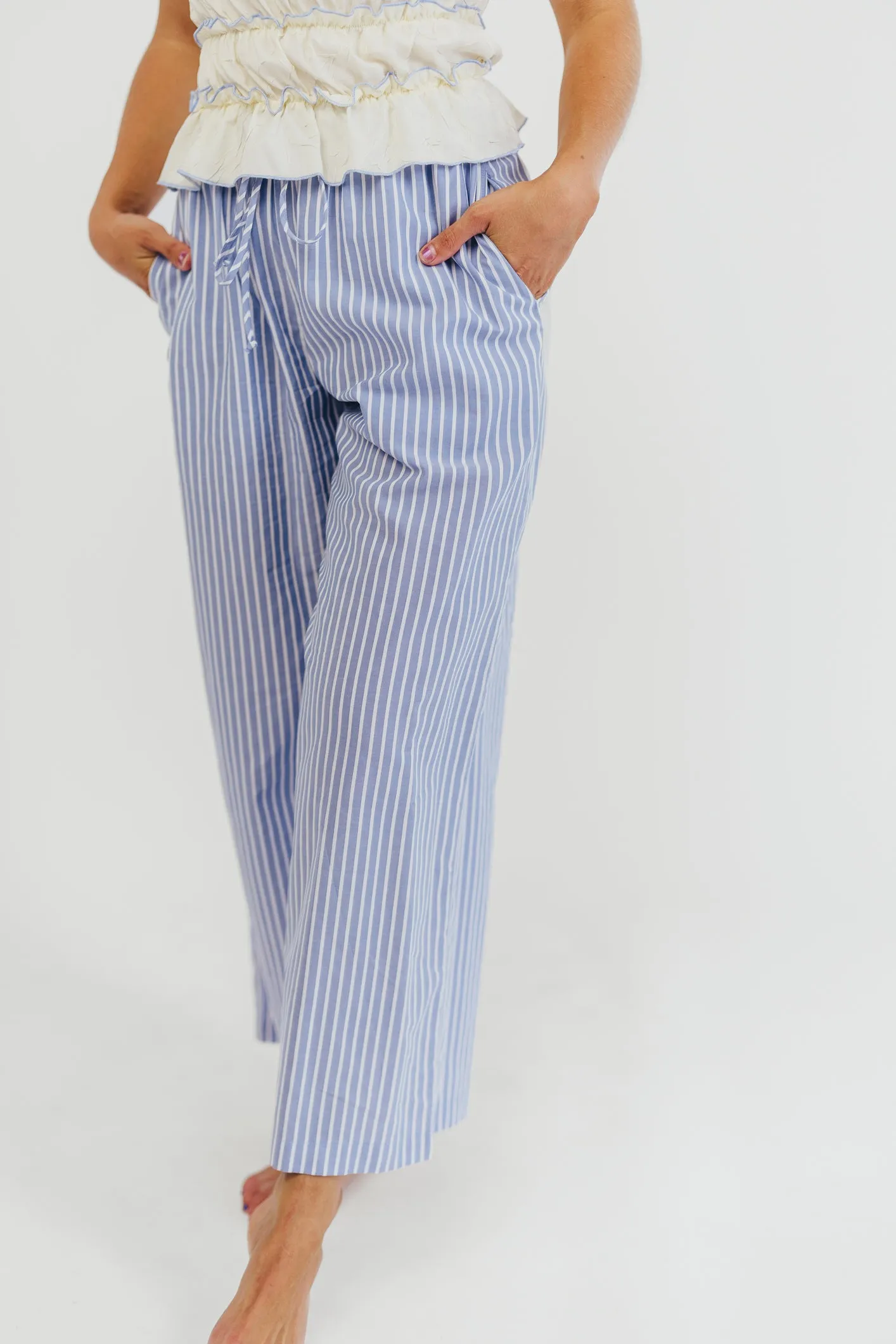 Savannah Striped Culotte Pant in Sky/Ivory