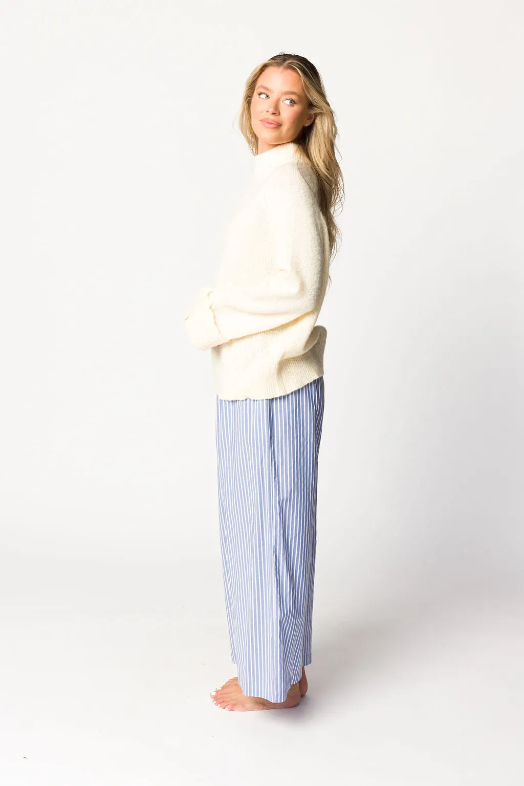 Savannah Striped Culotte Pant in Sky/Ivory