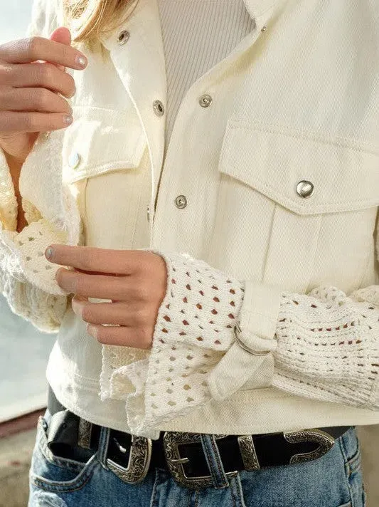 Spreading Cheer Twill Crop Crochet Jacket