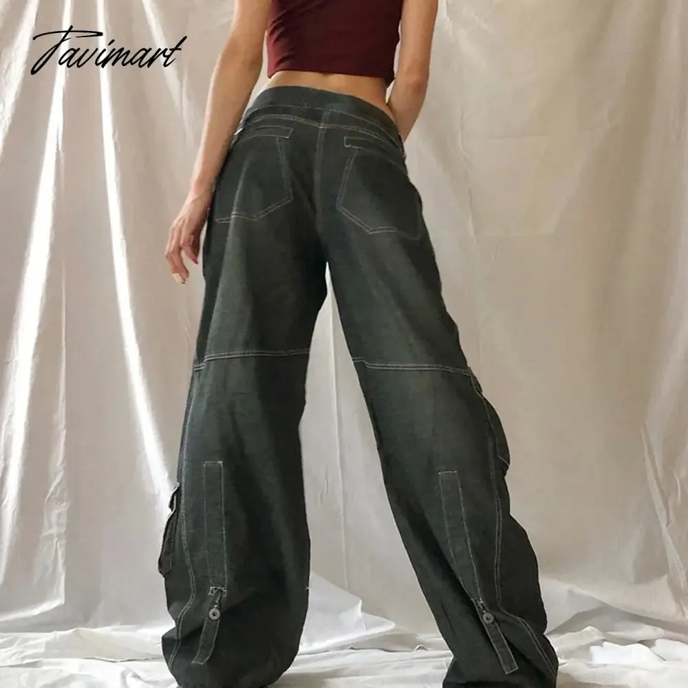 Tavimart Retro Graphic Print Y2K Baggy Jeans Grunge High Waist Cargo Denim Trousers Streetwear Casual Sweatpants Pantalon Pour Femme