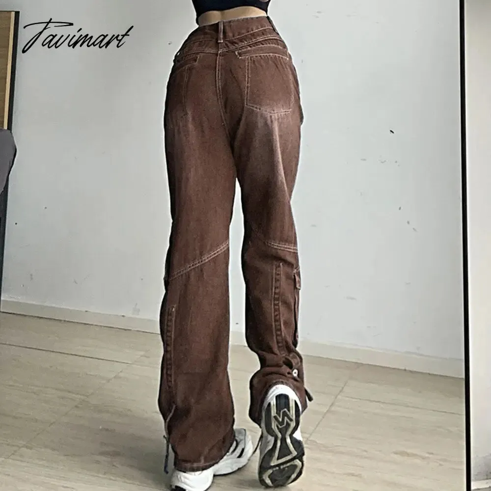 Tavimart Retro Graphic Print Y2K Baggy Jeans Grunge High Waist Cargo Denim Trousers Streetwear Casual Sweatpants Pantalon Pour Femme