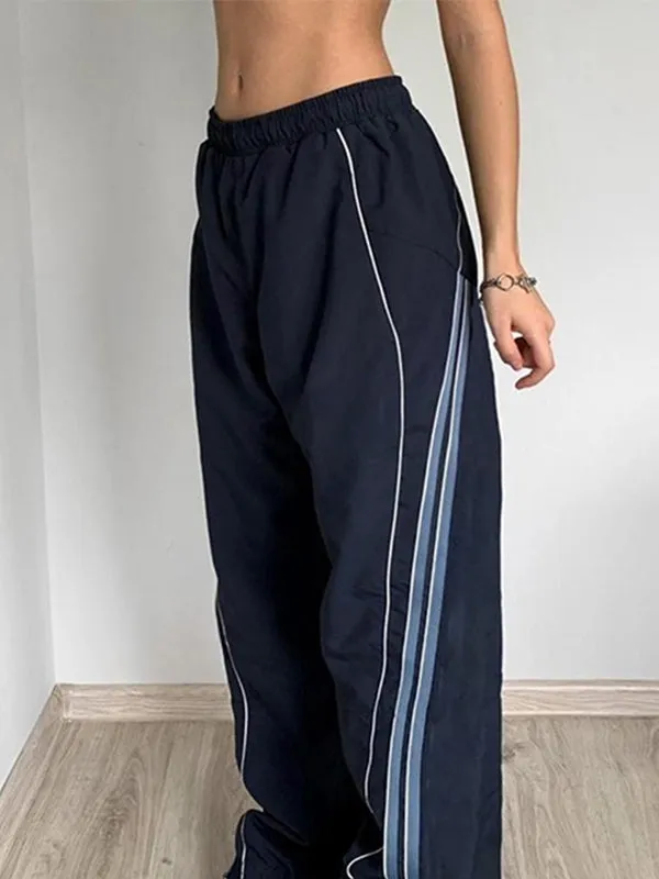 Vintage Striped Piping Baggy Sweatpants