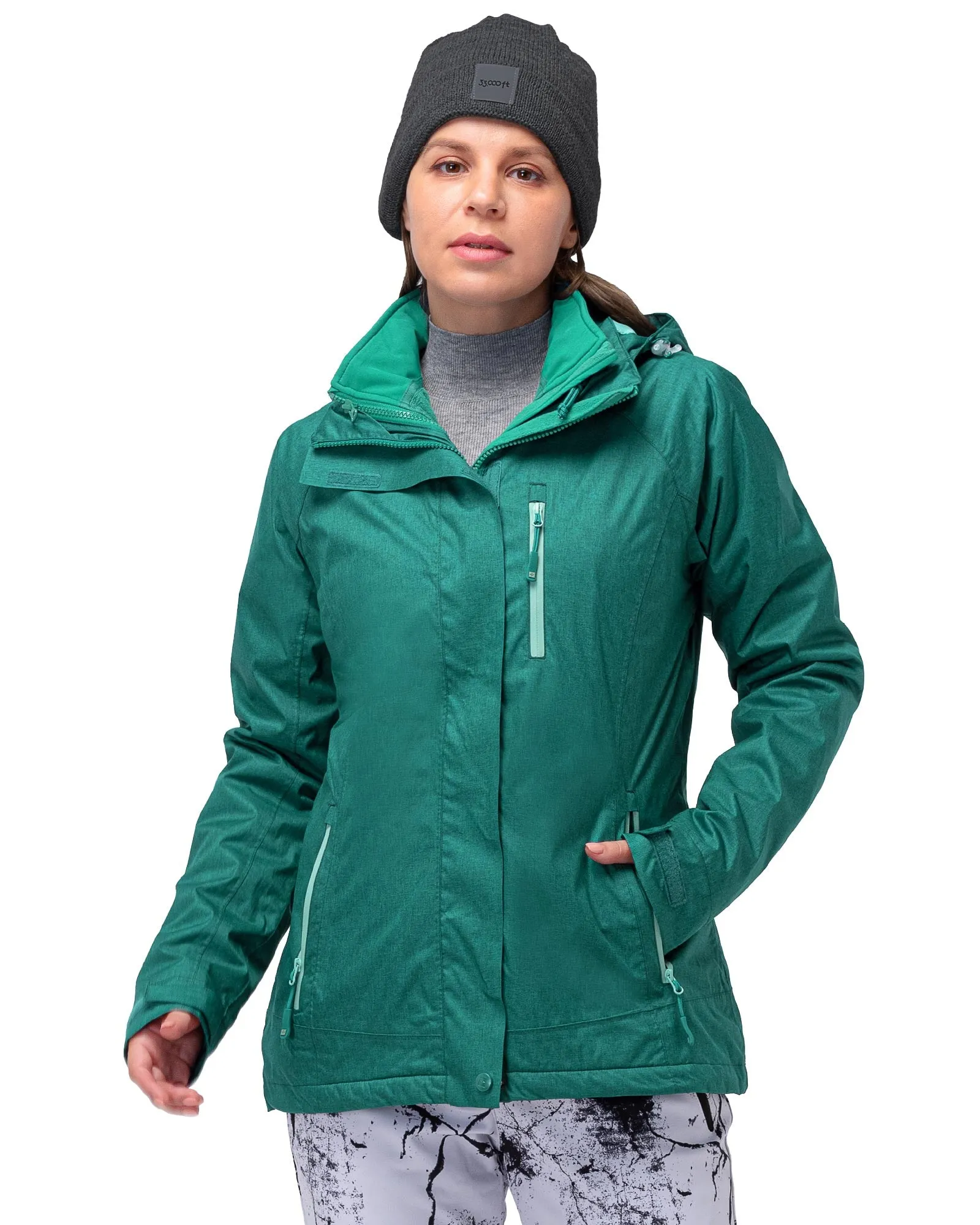 Women’s 3 in 1 Hooded Waterproof Coat Winter Ski Hiking Rain Jacket Softshell Fleece Lined Raincoat Windbreaker