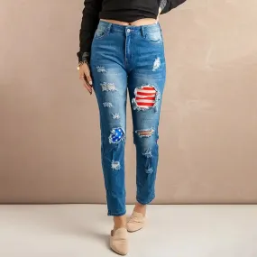 Women’s American Flag Ripped Denim Jeans