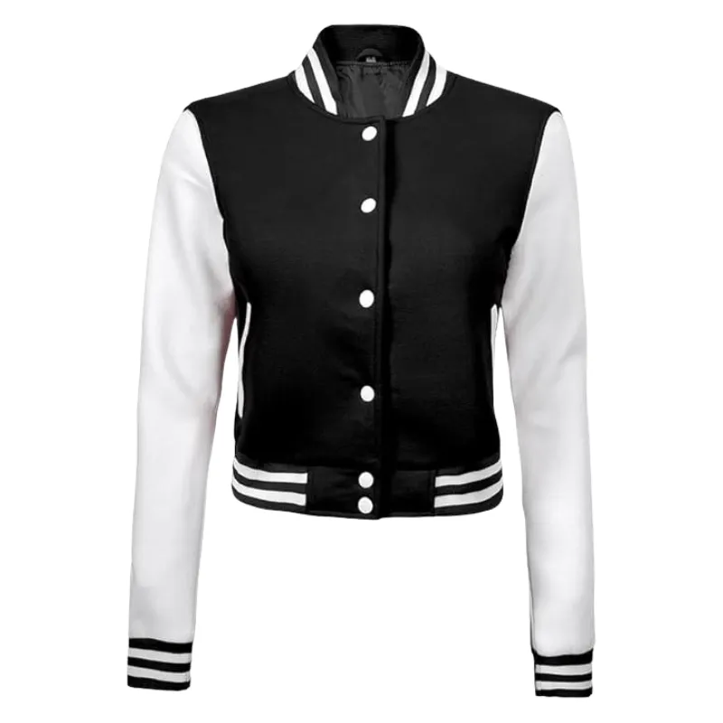 Women's Black Varsity Bomber Jacket - Baseball Style