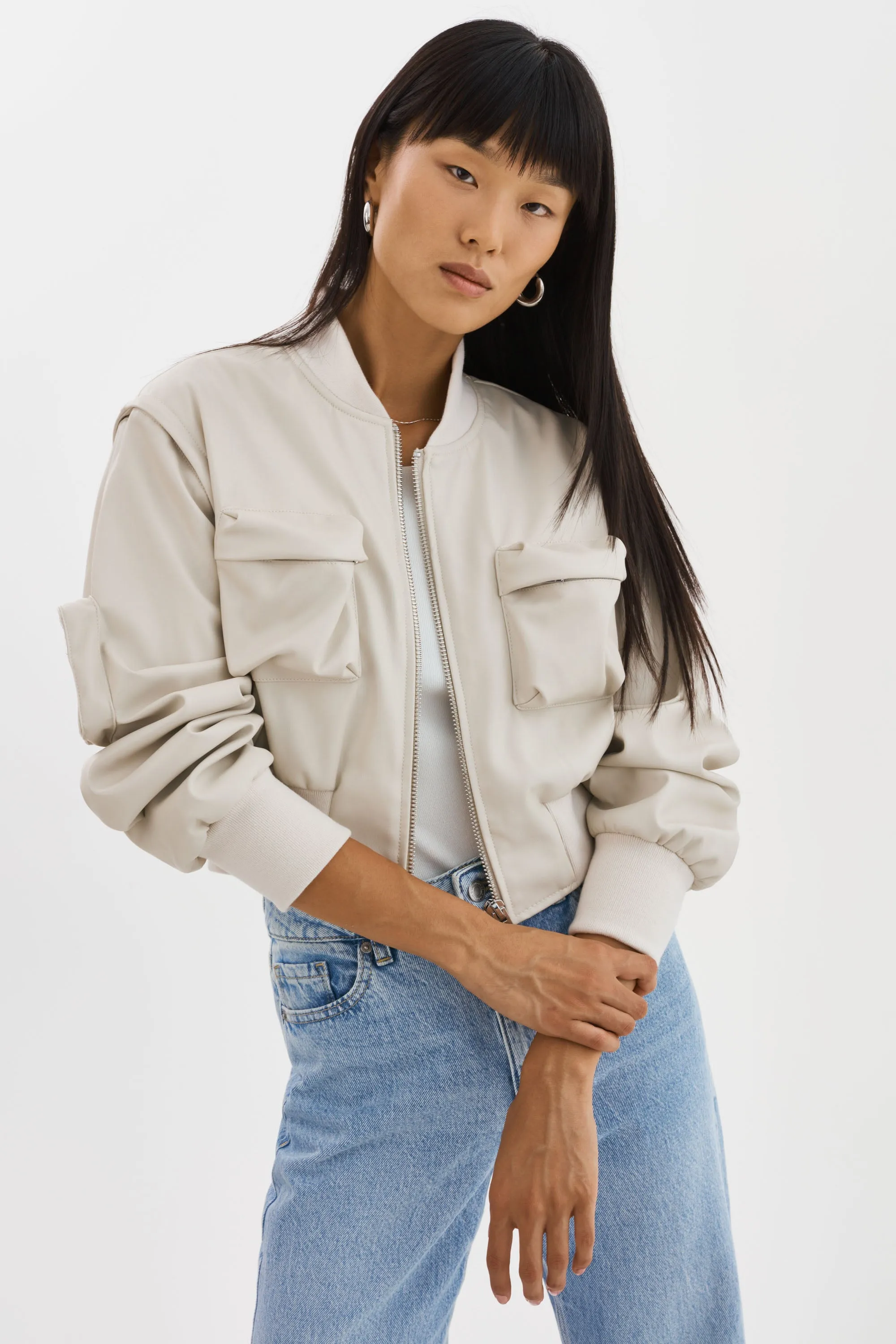 XAIA | Faux Leather Convertible Bomber Jacket